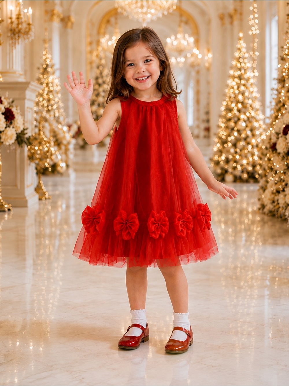 Sydney Camille Girls 4T Red Tulle Bow Christmas Holiday Dress NWT